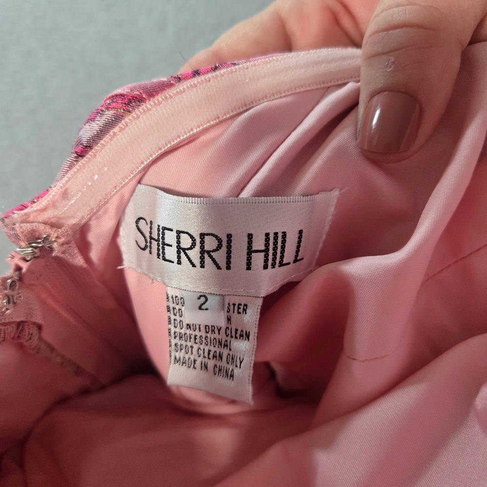Sherri Hill Gown Womens 2‎ Pink Gold Floral Butterfly Brocade Corset Ball Gown - Picture 5 of 11